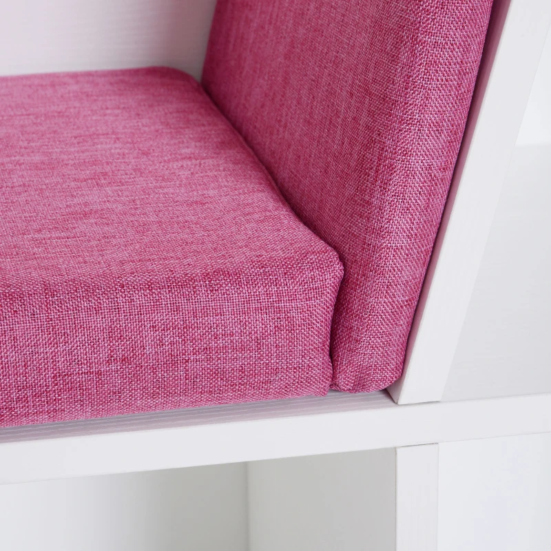 HOMCOM Bibliotecă Banc 2 în 1 Design Contemporan 6 casete 3 Perne incluse 102L x 30l x 61H cm Alb Roz