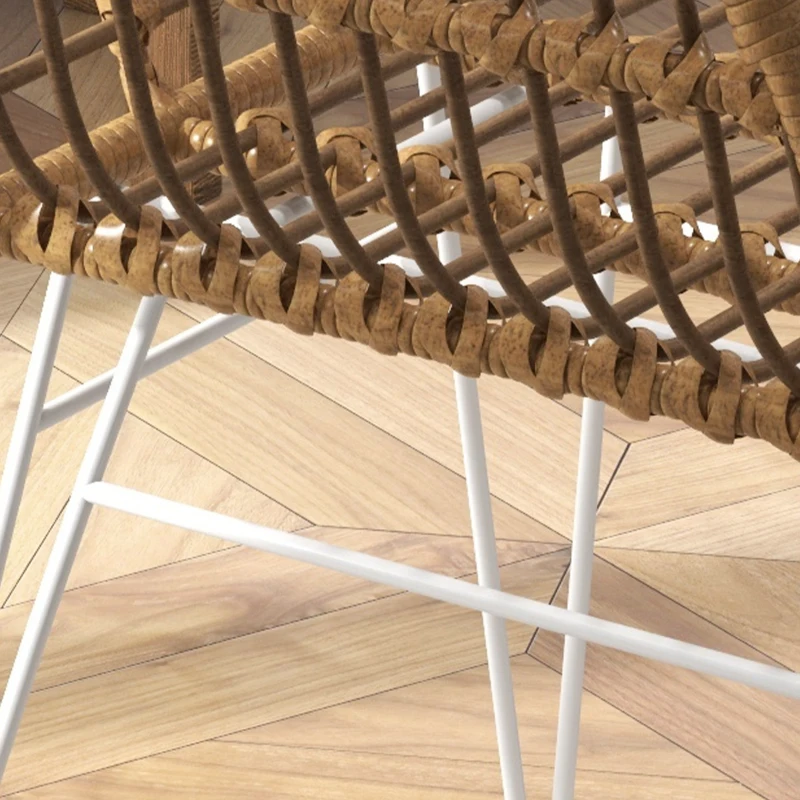 HOMCOM Lot de 2 scaune fotolii de dining design boem șezut din răchită sintetică picior din oțel alb