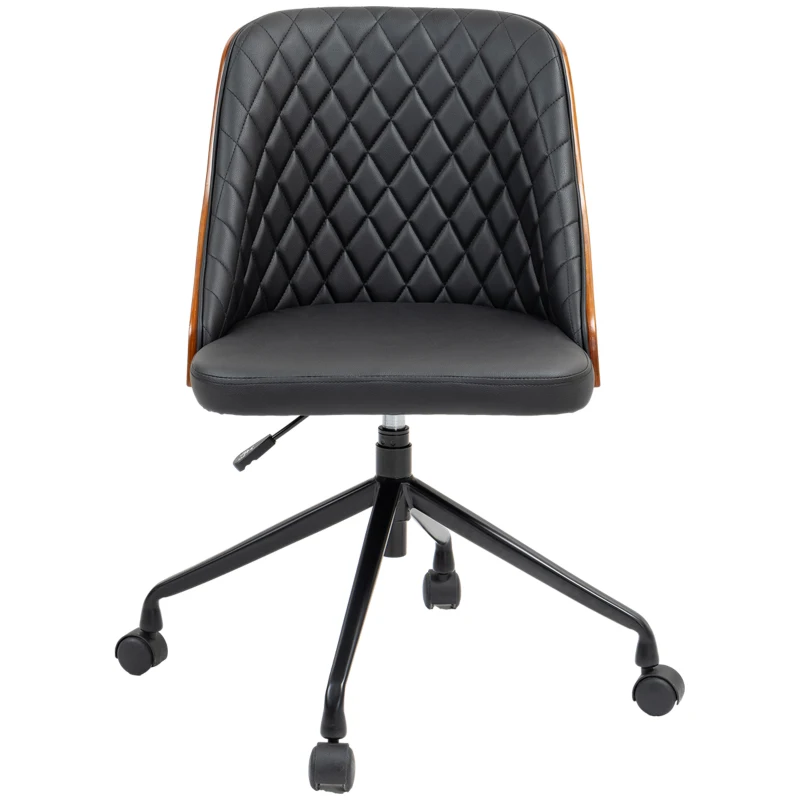 Scaun de birou Vinsetto, Scaun de birou, Scaun rotativ acasă, Scaun de birou reglabil ergonomic cu roți pivotante 360°, Spumă PU Negru 48,5 x 54,5 x 81-87 cm