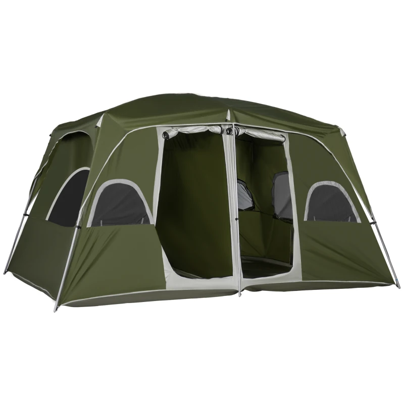 Outsunny Cort pentru 4-8 Persoane cu 2 Dormitoare 2 Buzunare și Ferestre cu Plasă Impermeabil 400x275x210 cm Verde