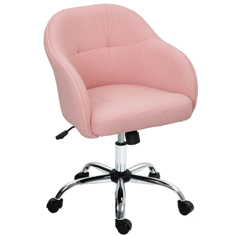 HOMCOM Scaun de birou, fotoliu de birou ergonomic, înălțime reglabilă, cu scaun și spătar umplute, roz