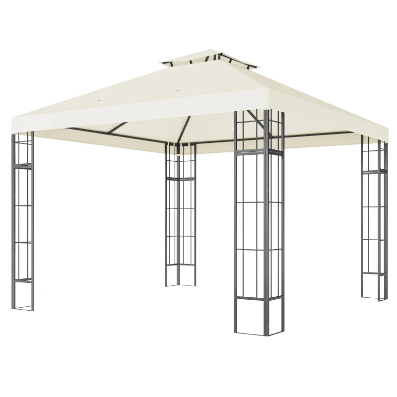 Outsunny Pavilion de grădină 3 x 3 m, design cu două niveluri, Protecție UV30+, Rezistent la UV, Protecție solară, Cadru din metal, Crem