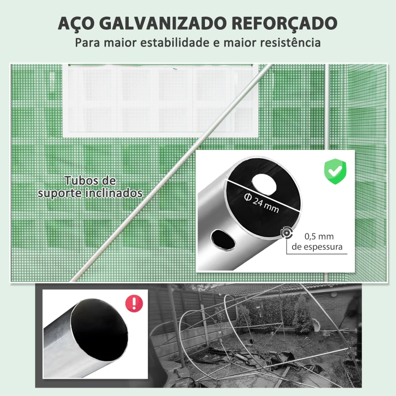 Outsunny Estufa tipo Túnel 397x300x200 cm Estufa de Exterior com 4 Janelas de Malha Cobertura de PE Anti UV e 3 Portas Enroláveis Verde