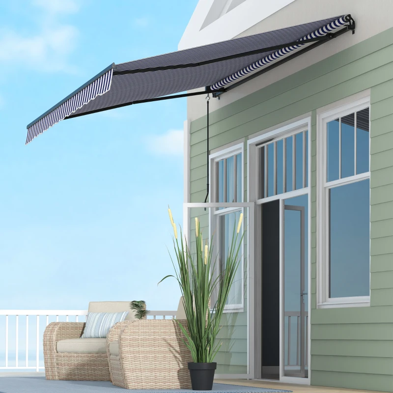 Outsunny Parasol de soare inclusiv Manivelă, rezistent la intemperii, 350 cm x 290 cm, Albastru Alb