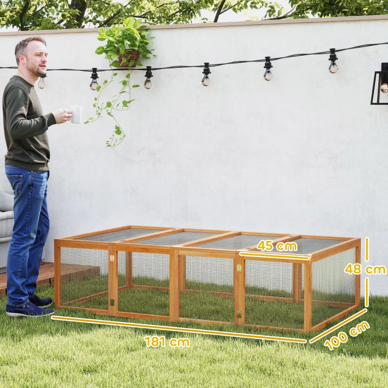PawHut Clapier cușcă pentru iepuri exterior interior 2 uși superioare 181L x 100l x 48H cm lemn masiv pin