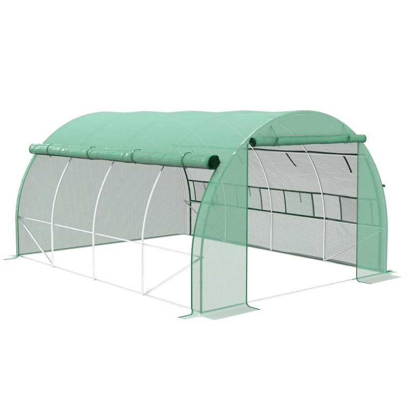 Outsunny Șopron de folie, Seră, umblabil, Fereastră plasă, Cadru metalic, 4x3x2m, Verde