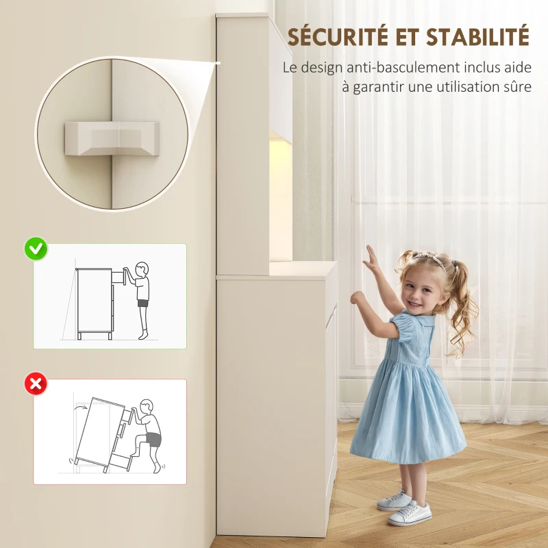 HOMCOM Bufet de bucătărie mobilier de bucătărie înălțat cu lumină LED RGB, blat de lucru, 6 uși, 2 sertare, alb