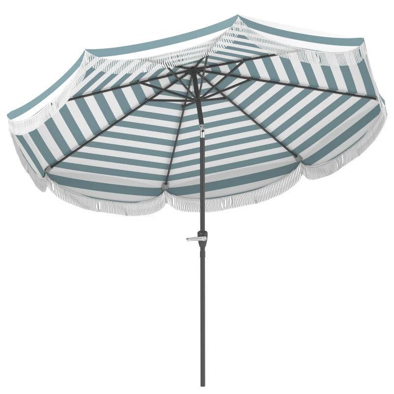 Outsunny Umbrelă de grădină 2,7 m, umbrelă de exterior inclinabilă UPF 30+ cu manivelă, 8 baleiene, albastru clar și alb