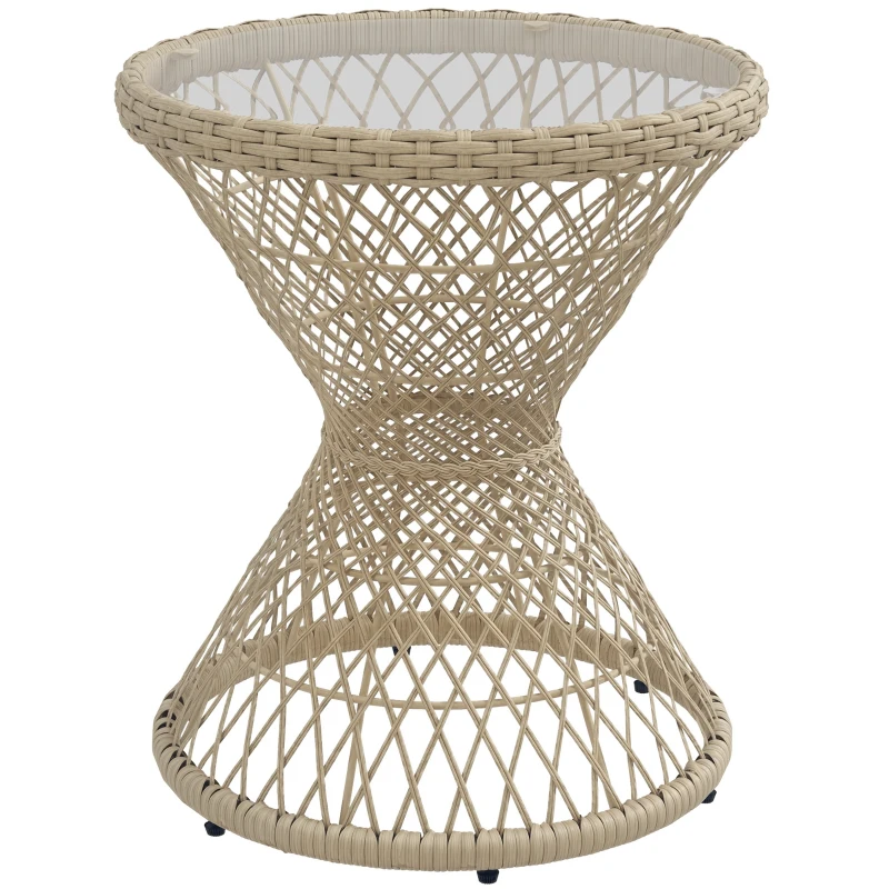 Outsunny Masă de cafea Boho design, placă de sticlă, PE-Rattan, 45 cm x 45 cm x 52 cm, Natural