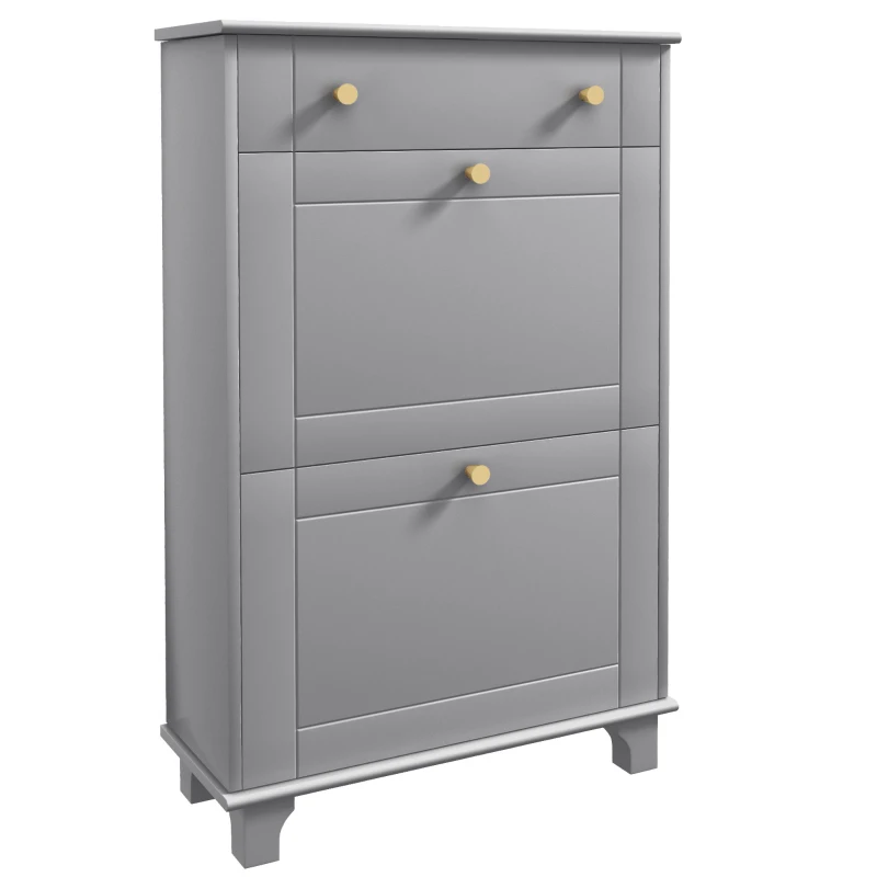 HOMCOM Mobilier Pantofar Ingust cu 2 Usi Basculante si 1 Sertar pentru 8 Perechi de Pantofi 60x23,5x98,5 cm Gri