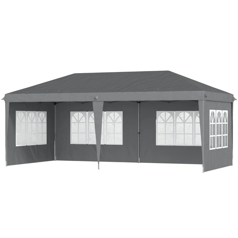 Outsunny Tonelă pop-up pliabilă - cort pentru recepții - 3 x 6 m 3 laturi demontabile gri