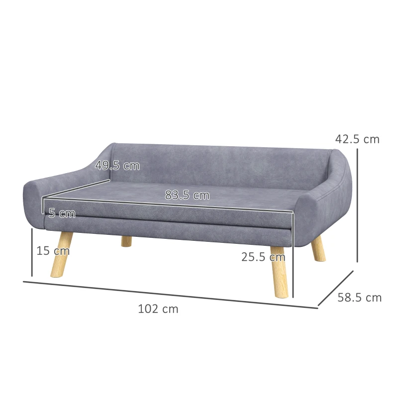 PawHut Canapea pentru câine design scandinav pernă moale detașabilă material catifea aspect lemn masiv