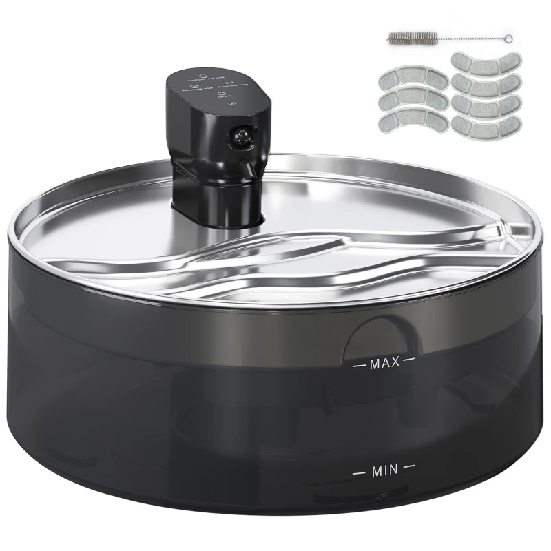 PawHut Katzenbrunnen 7L Trinkbrunnen für Katzen mit leiser Pumpe LED Aktivkohlefilter Edelstahl 30,6 x 30,6 x 17,2 cm