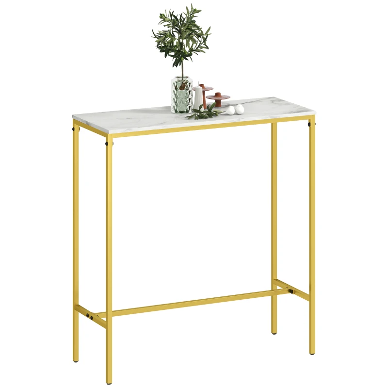 HOMCOM Masă de bar rectangulară cu blat cu aspect de marmură și cadru din oțel, 100 x 40 x 107 cm, aurie