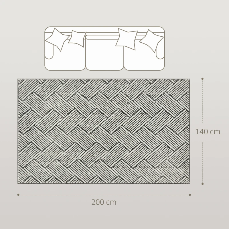 HOMCOM Covor salon 200 x 140 cm blană scurtă lavabil la maşină hipoalergenic pentru salon, dormitor, birou, gri