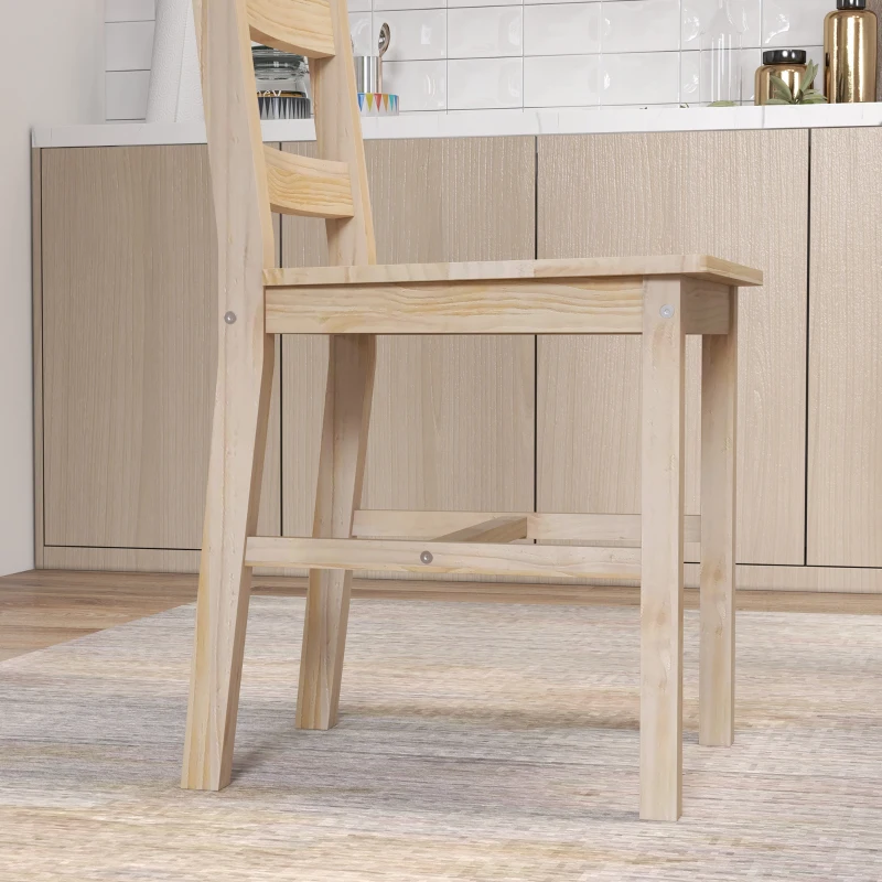 HOMCOM Set de masă 5 piese, masă cu scaune, lemn masiv, 118 cm x 73 cm x 75 cm, natur