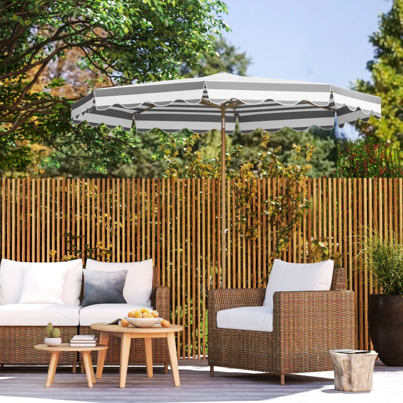 Outsunny Umbrelă de gradina exterioară umbrelă înclinabilă octogonală cu manivelă material 180 g/m² Ø 2,7 x 2,4 m gri deschis