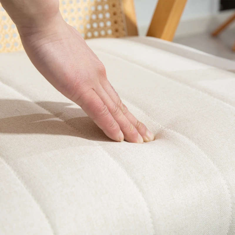 HOMCOM Scaun de salon din lemn, scaun din răchită cu spătar din răchită și pernă umplută și brațe, lemn natural