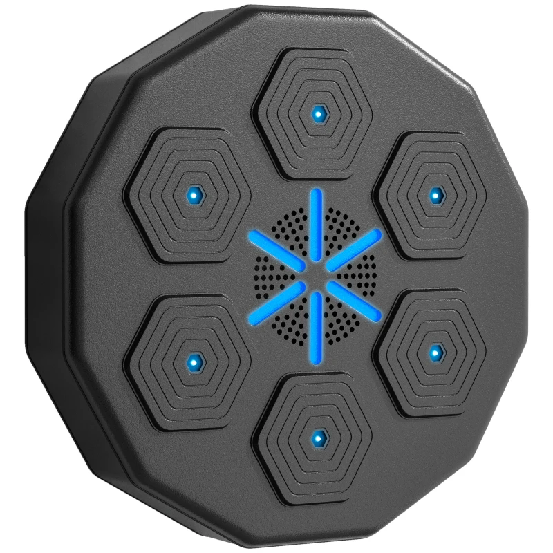 SPORTNOW Antrenor de Box cu Funcție de Muzică, Bluetooth, Puncte Luminoase, Montare pe Perete, Piele Ecologică, Negru