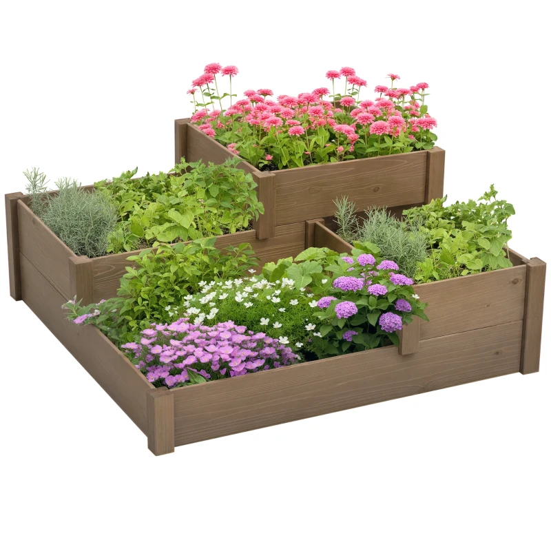 Outsunny grădină în trepte cu 4 recipiente pentru plante, rezistentă la intemperii, lemn masiv, 122x122x51 cm, natural