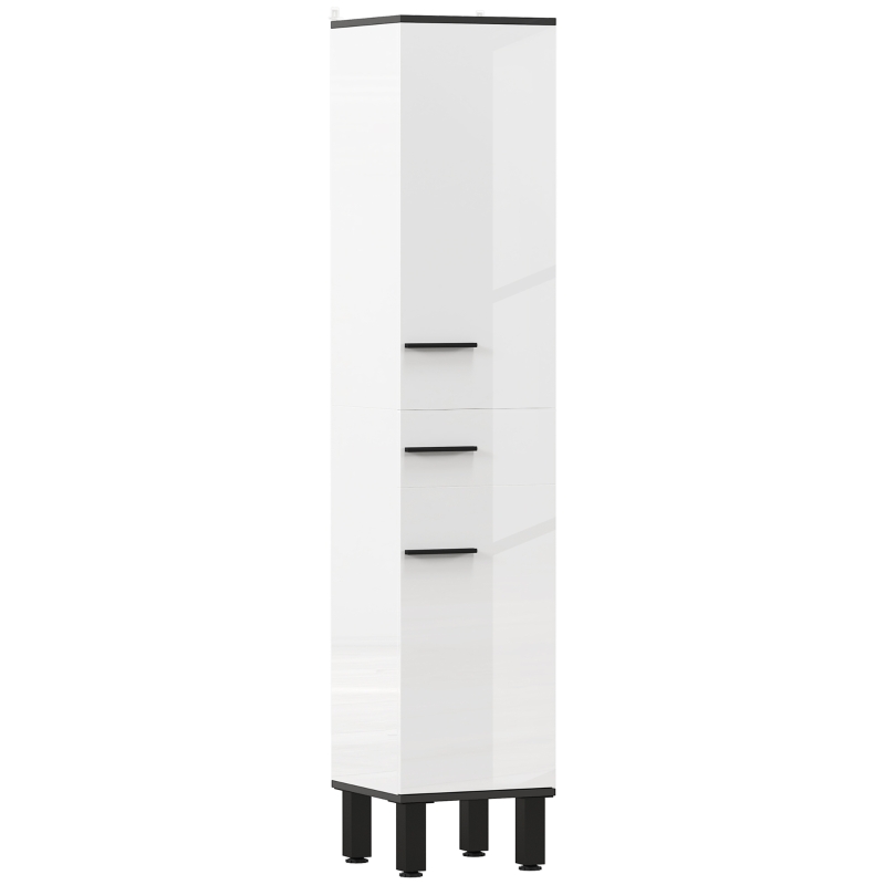 HOMCOM Dulap Înalt de Baie cu Sertar 2 Uși și Rafturi Ajustabile Mobilier Auxiliar de Baie Antirăsturnare 34x32x170 cm Alb