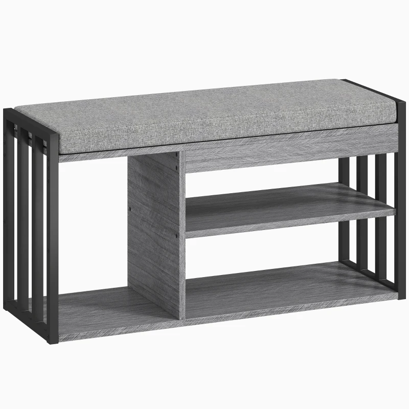HOMCOM Suport pentru pantofi cu bancă de ședere, mobilier de hol pentru pantofi, dulap cu design în 3 trepte, pentru hol, intrare, camera de zi, dormitor, Gri