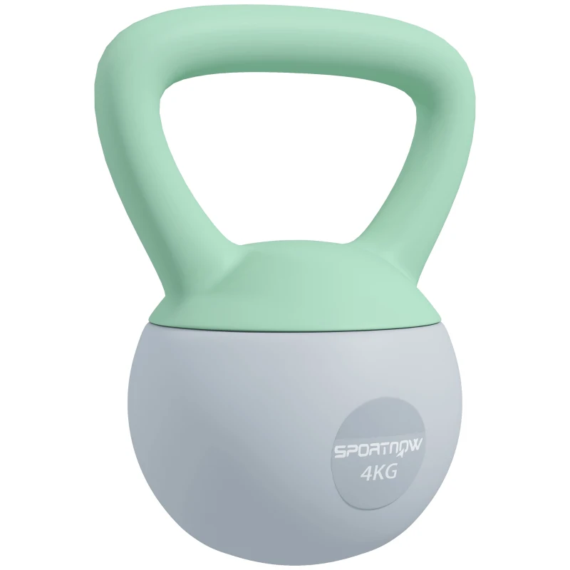 SPORTNOW Pesa Rusa 4 kg Kettlebell Relleno de Arena Metálica y Mango Antideslizante para Entreno en Casa 19x15x25 cm Verde y Gris
