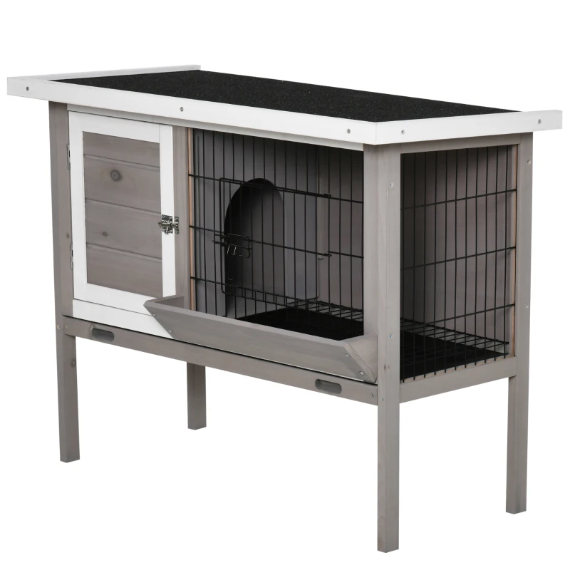 PawHut Clapier din lemn pentru iepure cu acoperiș din asfalt furajer tavă detașabilă și 2 uși 91 x 46 x 71 cm gri
