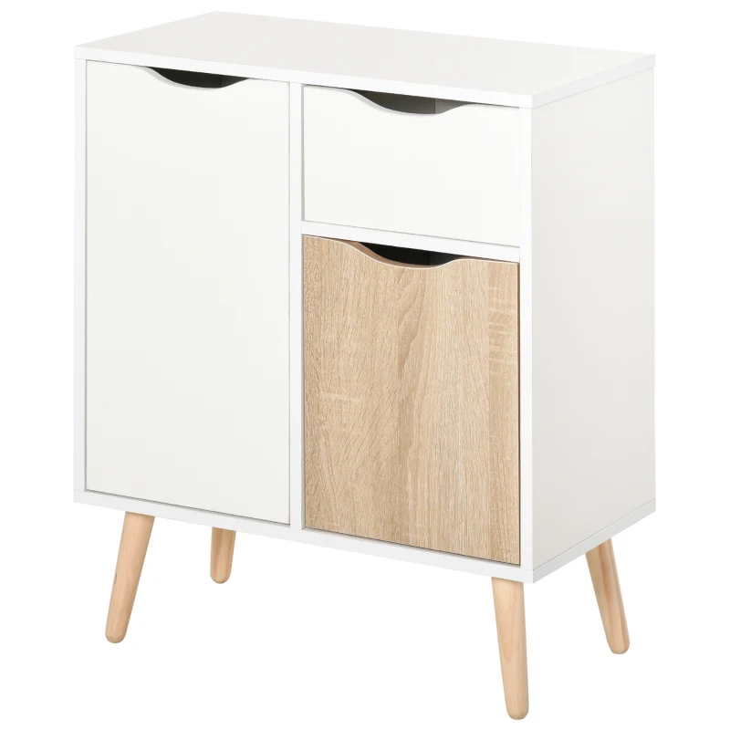 HOMCOM Bufet Mobilier de Depozitare Design scandinav 2 dulapuri sertar culisant Lemn Alb stejar deschis