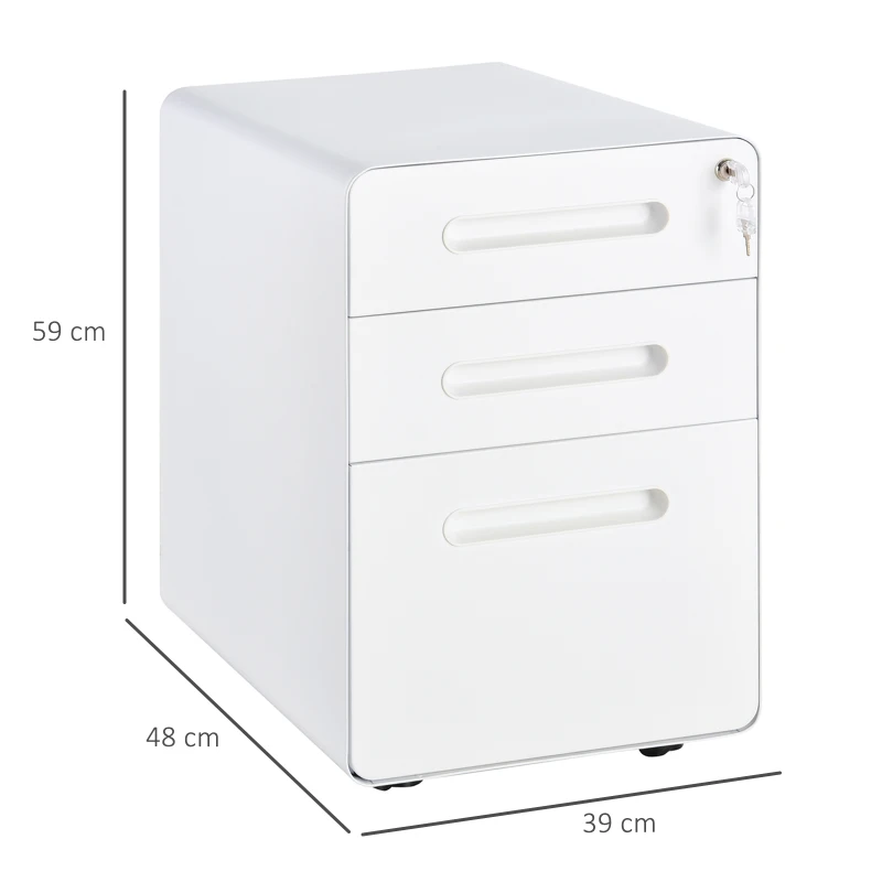 Vinsetto Caisson birou mobil și verrouillable cu 3 sertare pentru format A4, scrisori, legal, 39 x 48 x 59 cm, alb