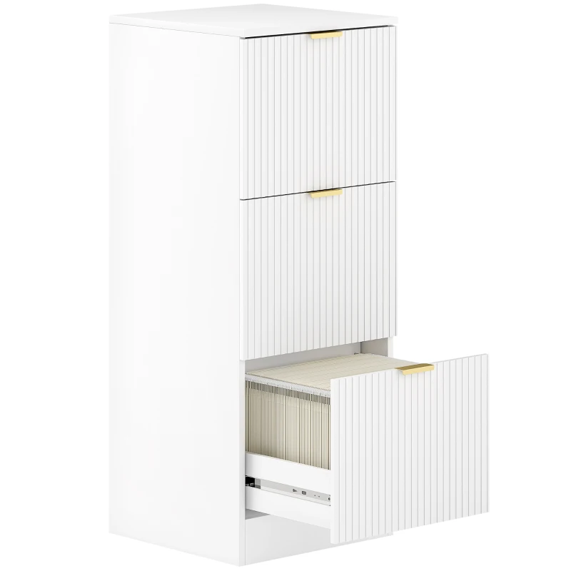 HOMCOM Dulap de Escritoriu cu 3 Sertare Fronturi Canelate Mueble Archivador pentru Dimensiune A4 sau Scrisoare 40x40x101 cm Alb