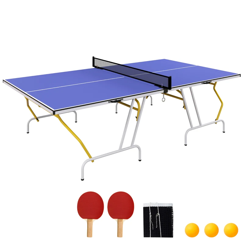 SPORTNOW Masa de Tenis de Masă pliabilă, inclusiv 2 rachete, 3 mingi, plasă, interior și exterior, cadru metalic, 274x152x76cm, Albastru