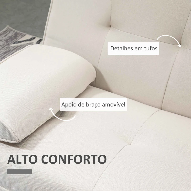 HOMCOM Sofá Cama 3 Lugares com Encosto Ajustável Apoio para os Braços Desmontável e 2 Suportes para Copos 181x77x78 cm Bege