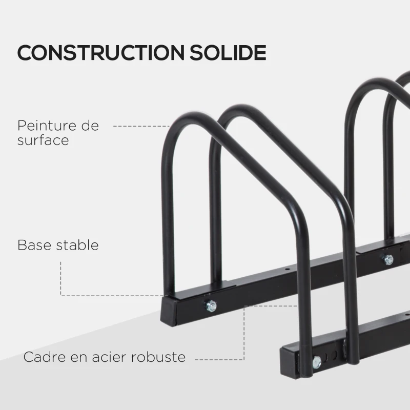 HOMCOM Suport pentru 3 biciclete, depozitare pneuri de 65 mm pe sol sau pe perete, 76 x 33 x 27 cm oțel negru