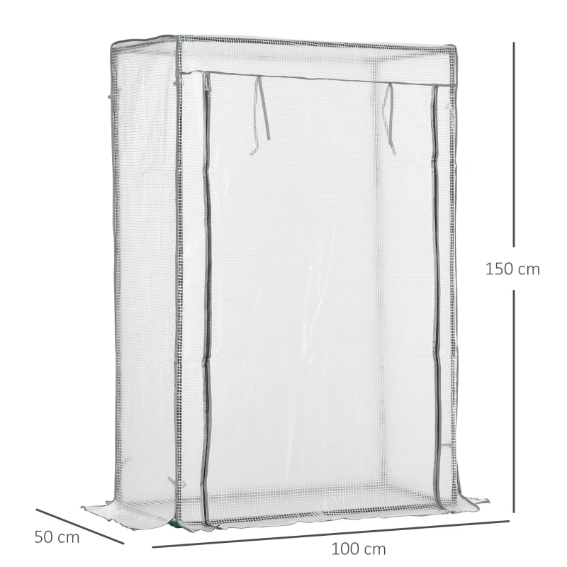 Outsunny Seră de grădină, seră de balcon, pânză renforțată PE, structură din oțel, ușă zippată rulabilă, 100 x 50 x 150 cm alb