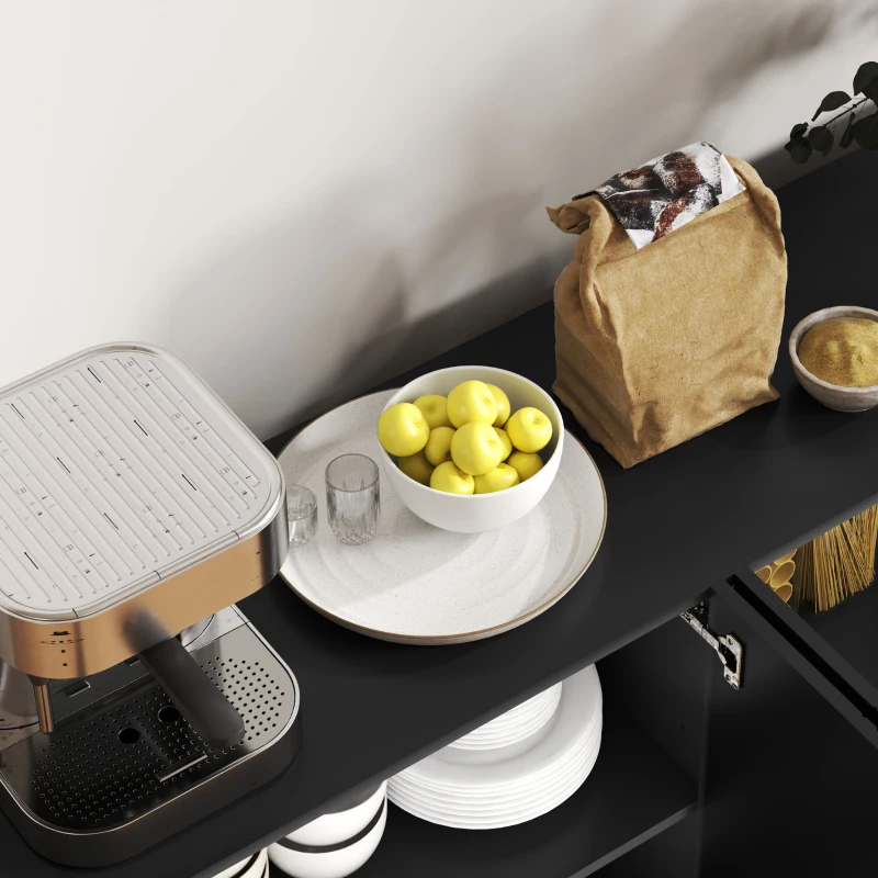 HOMCOM Bufet design contemporan grafic 2 dulapuri uşă rafturi reglabile lemn negru metal auriu