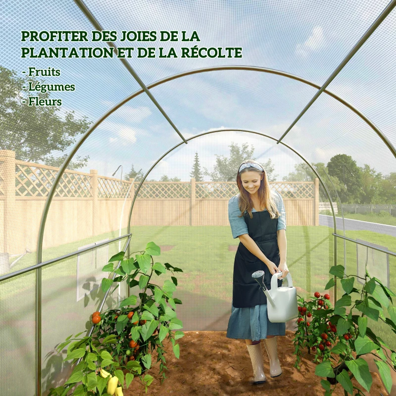 Outsunny Seră de grădină 6 m² dim. 3 x 2 m cu 1 ușă + 2 părți laterale cu fermoare, 6 ferestre, Alb