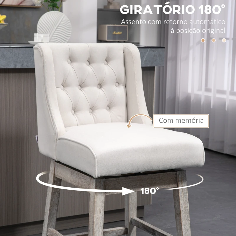 HOMCOM Conjunto de 2 Bancos de Bar com Encosto Giratório 180° Bancos Altos de Cozinha com Apoio para Pés  45,7x57,2x101 cm Bege