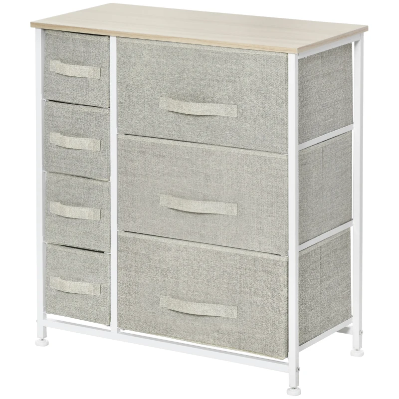 HOMCOM Sifonier 7 sertare din material textil, sifonier, mobilier de depozitare modern, cadru din oțel, 63,5 x 30 x 71 cm, gri