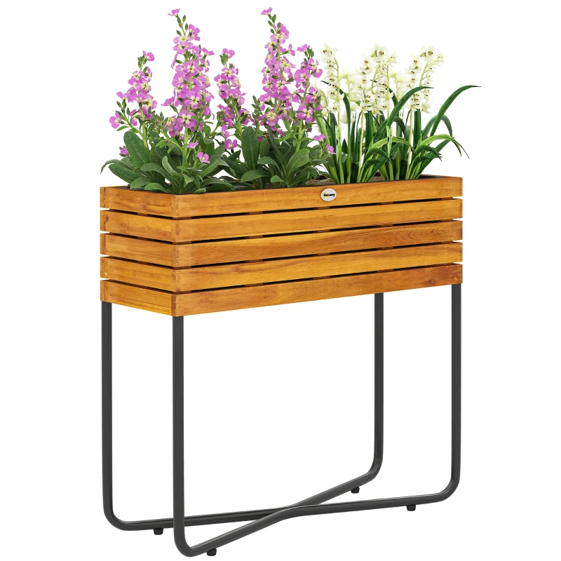 Outsunny Ghiveci cu suport pentru flori găuri de drenaj lemn acacia 62 x 22,5 x 61 cm efect lemn natural