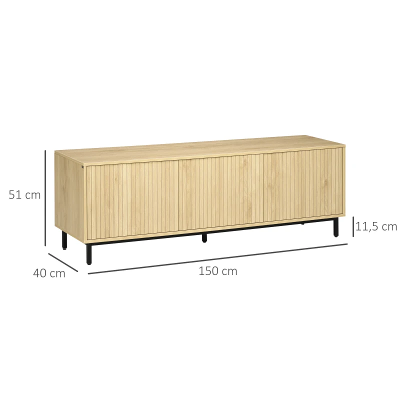 HOMCOM Mobilier banc TV, banc TV până la 65 de inci, 3 dulapuri, 2 orificii pentru cabluri, cu rafturi reglabile - dim. 150L x 40D x 51H cm