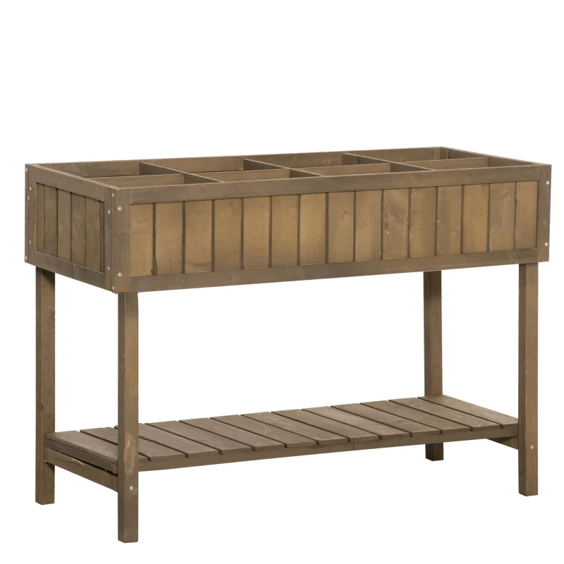 Outsunny Ghiveci pe Picioare pătrat Potager raft dim. 110L x 46l x 76H cm 8 Compartimente Inserturi de irigare Lemn de Brad