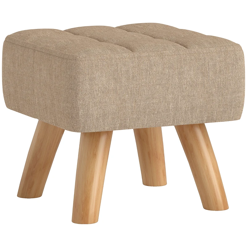 HOMCOM Repose pied salon ottoman scaun căptușit în material textil cu picioare din lemn 27 x 27 x 26 cm marron clair