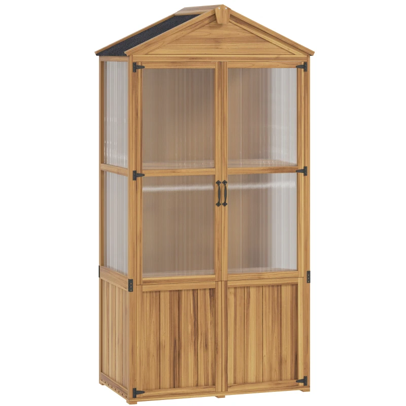 Outsunny Abri de jardin en bois, cabana de gradina cu panouri in acrilic rafturi detașabile x 55 x 178 cm, natural