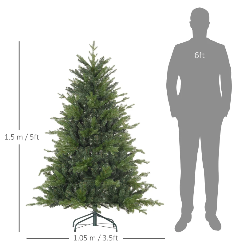 HOMCOM Albero di Natale 150 cm in Plastica Verde con Base in Metallo e 1309 Rami Ignifughi