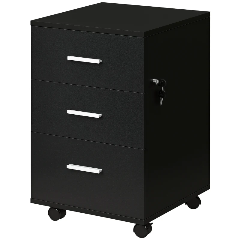 Vinsetto Dulap de Birou Depozitare Birou pe Rotile 3 Sertare Încuiabile 40 x 40 x 61,5 cm Negru