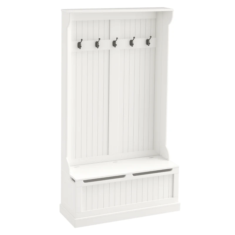 HOMCOM Mobilier de intrare cu banc cuier 3 în 1, 5 cârlige, banc de depozitare pentru sufragerie 96 x 34 x 179,7 cm crem
