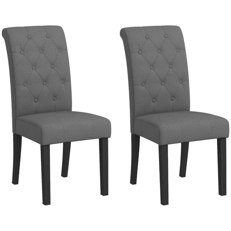 HOMCOM Lot de 2 scaune de Masă Scaun de Bucătărie Confortabil Picioare din Lemn Lin 47 x 61 x 101 cm gri închis