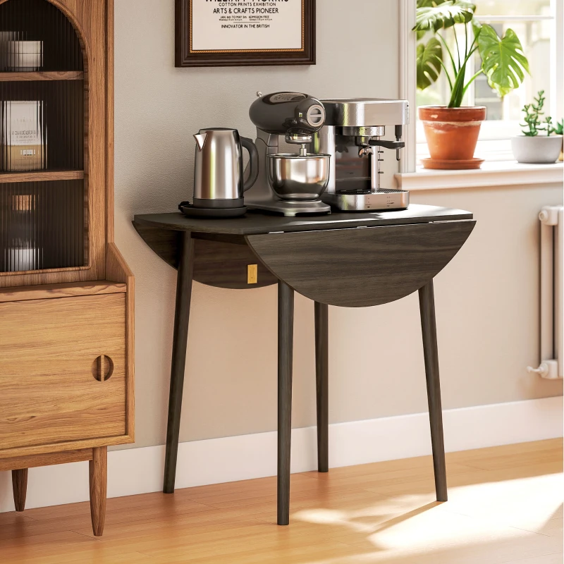 HOMCOM Masa de dining plianta 2 abatante, masa rotunda extensibila pentru 4 persoane, picioare din lemn Ø 89 x 73,5 cm, gri