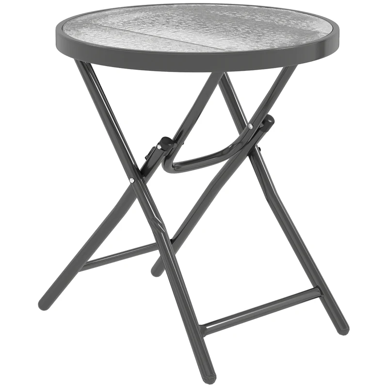 Outsunny Masa de cafea rotundă bistro pentru grădină Ø 60 x 50H cm pliabilă din metal negru cu blat de sticlă temperată negru